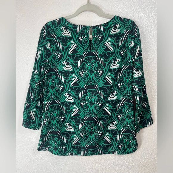 J. Crew Green Black Retro Floral Popover Blouse Top Women’s 2 Summer Business - Picture 12 of 15
